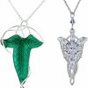 HJYZY Hjyzy 2Pcs Lord Of The Ring Hobbit Necklace Vintage Green Leaf Elven Pin Brooch Pendant Chain Necklace Clearance