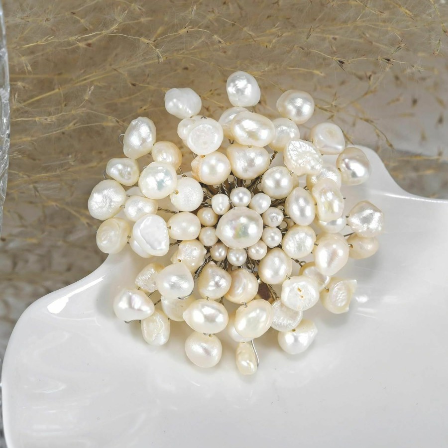 AeraVida Aeravida Cultured Freshwater White Pearls Retro Floral Pin-Brooch | Scarf Brooches For Women | Jewelry Pin Wholesale