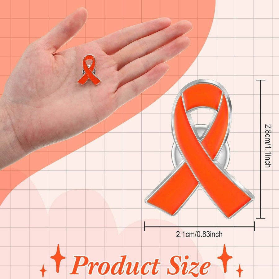 Sureio Sureio 100 Pieces Orange Awareness Ribbon Pin Cause Jewelry Brooch Pin Leukemia Multiple Sclerosis Lymphoma Awareness Products With Secure Clutch Back Cerebral Cancer Awareness Lapel Pin Wholesale