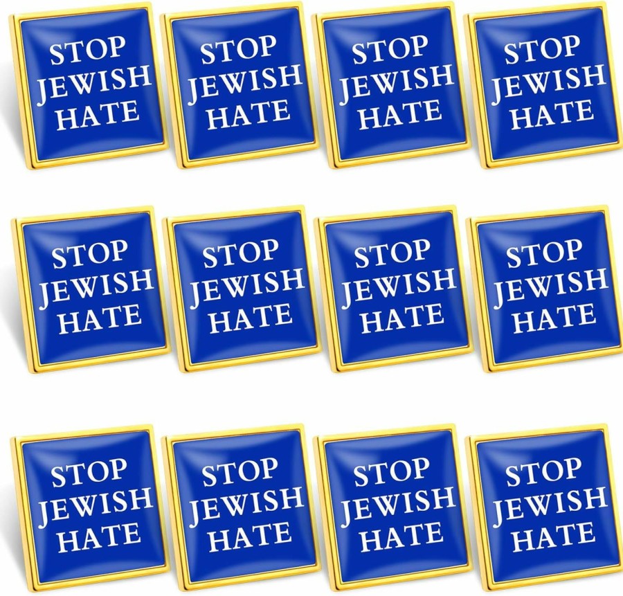 MIDLE 12/50/100Pcs Samll Israel Blue Square Stop Jewish Hate Lapel Pins Bulk - Metal Israeli Jewish Pins Brooch Badge Souvenir Clearance