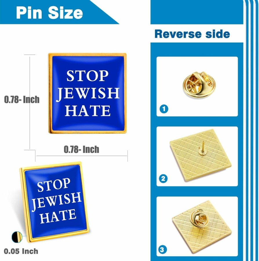 MIDLE 12/50/100Pcs Samll Israel Blue Square Stop Jewish Hate Lapel Pins Bulk - Metal Israeli Jewish Pins Brooch Badge Souvenir Clearance