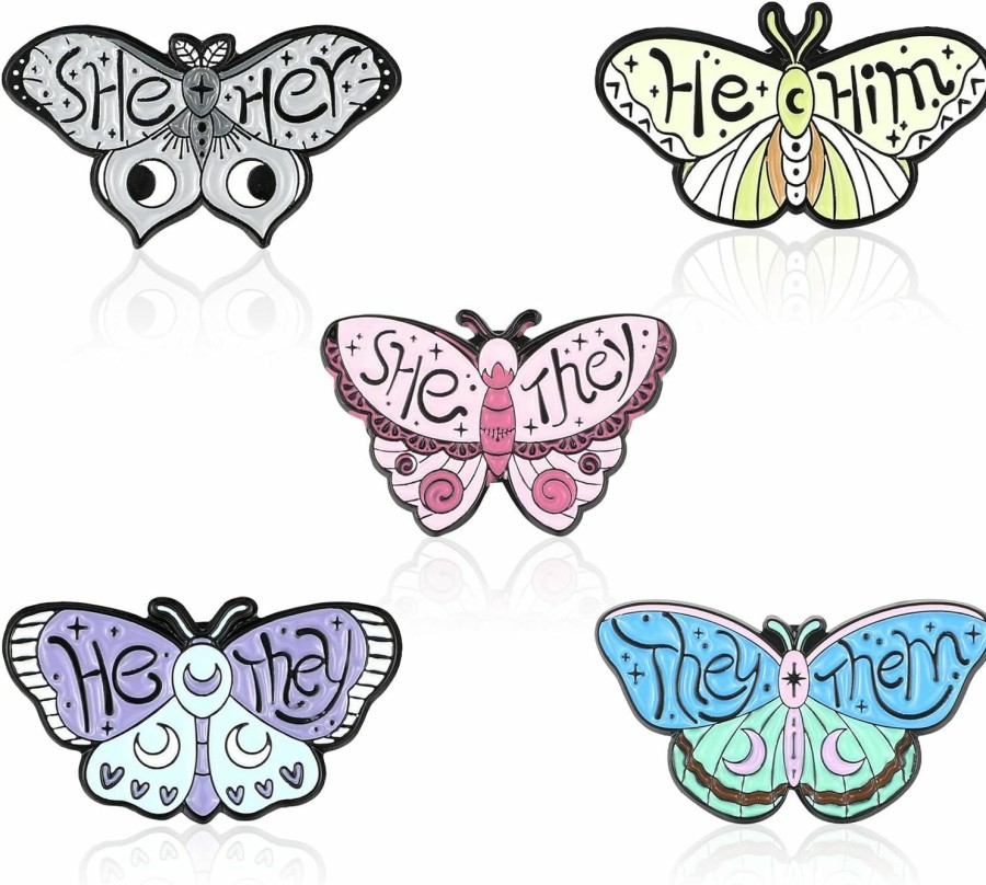 Kigeli Kigeli 5 Pcs Butterfly Pronoun Brooches Pins Colorful Butterfly Moth Pin Her Him They Them Pronoun Pin Steampunk Badge Jewelry Accessories For Women Girls Lapel Gifts Clearance