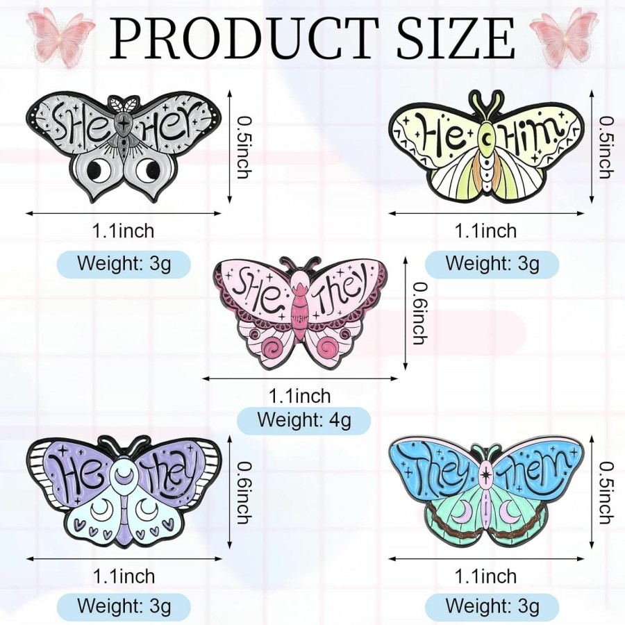 Kigeli Kigeli 5 Pcs Butterfly Pronoun Brooches Pins Colorful Butterfly Moth Pin Her Him They Them Pronoun Pin Steampunk Badge Jewelry Accessories For Women Girls Lapel Gifts Clearance