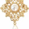 ZMJK Gold Hollow Flower Pearl Filigree Brooch Pin For Women Full Dress Coat Sweater Simple Retro Accessories Online