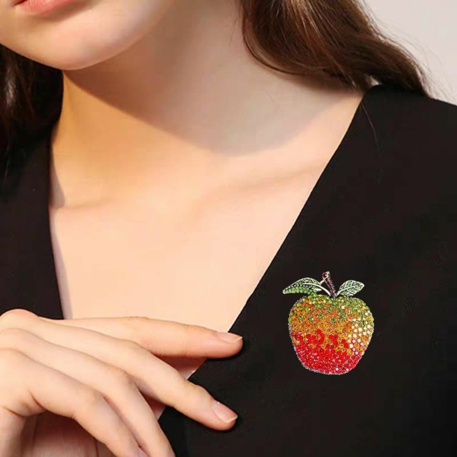 Dtja Rhinestone Apple Brooch Pin For Women Girls Fashion Large Crystal Fruit Christmas Eve School Graduation Statement Brooches Lapel Pins Cute Dress Accessories Xmas Festival Ornament Jewelry Gift Daughter Teacher Student Online