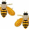 SELOVO Selovo Honeybee Bee Yellow Enamel Small Brooch Pin Set 2 Pcs Gold Tone Crystal Best