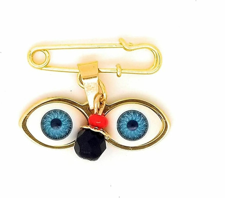 Generic 14Kt Gp Eyes Of Saint Lucy, Lucky Charm, Azabache Protection Pin Brooch, Gold Stainless Steel - Ojitos De Santa Lucia Azabache Para Proteccion New