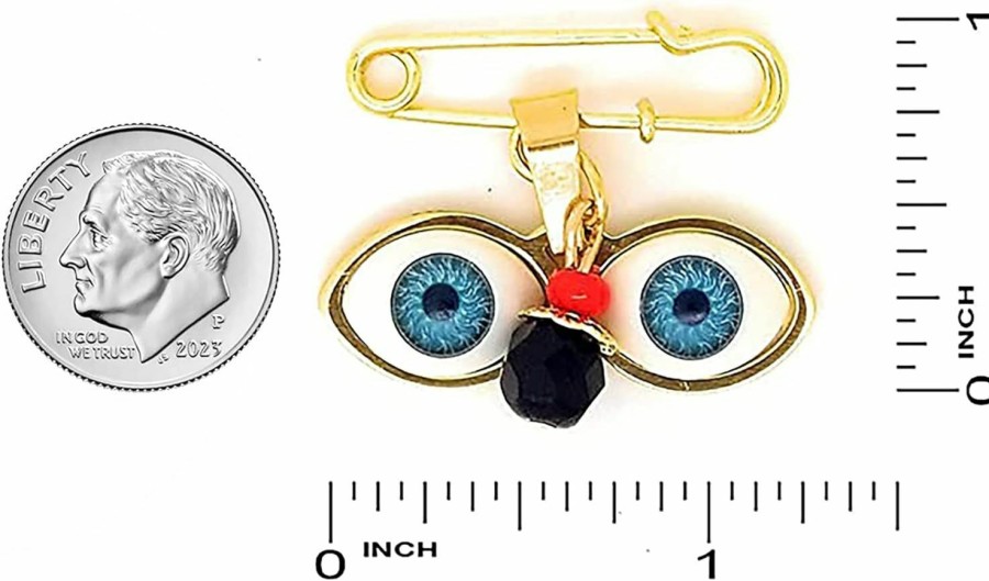 Generic 14Kt Gp Eyes Of Saint Lucy, Lucky Charm, Azabache Protection Pin Brooch, Gold Stainless Steel - Ojitos De Santa Lucia Azabache Para Proteccion New