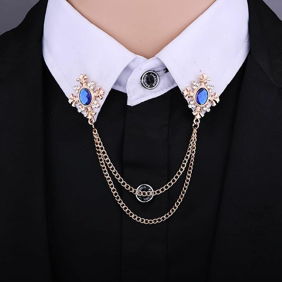 YOOES82 Cross Crystal Tassel Chain Brooch.Gold Silver Tassel Collar Pins Broochs Rhinestone Lapel Pin For Men Women Suit Accessories Wholesale