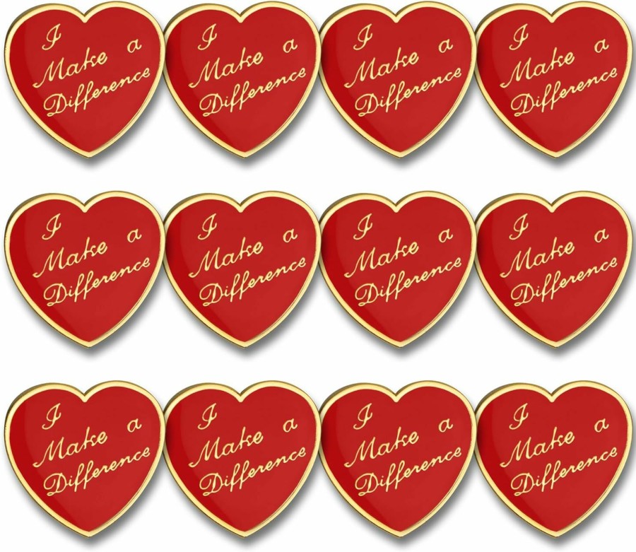 SHOP AWARDS AND GIFTS Shop Awards And Gifts 5/8 Inch Gold Heart Red Enameled I Make A Difference Lapel Pin, Employee Appreciation Staff Recognition Award Inspirational Motivational Gifts, Pack Of 12 Hot