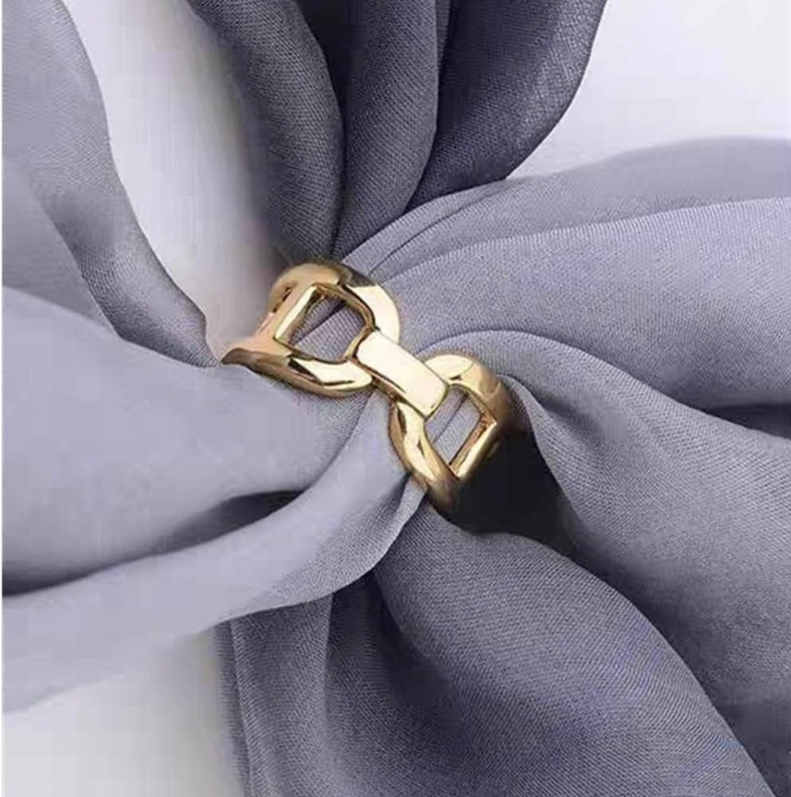 Dtja Chunky Chain Silk Scarf Clip For Women Girls Minimalist Silver Wide Band Statement Buckle Wrap Fashion Punk Link Shawl Scarves Clasp Dress Accessories Jewelry 14K Gold Plated New