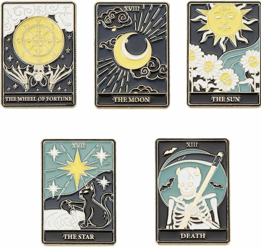 SUNNYCLUE Sunnyclue 1 Box Enamel Pins Set Tarot Card Enamel Pins Sun Moon Star Lapel Pin Skull Pin Brooch Halloween Black Cat Daisy Flowers Brooches For Women Men Backpacks Jackets Clothes Hat School Bags Gift New