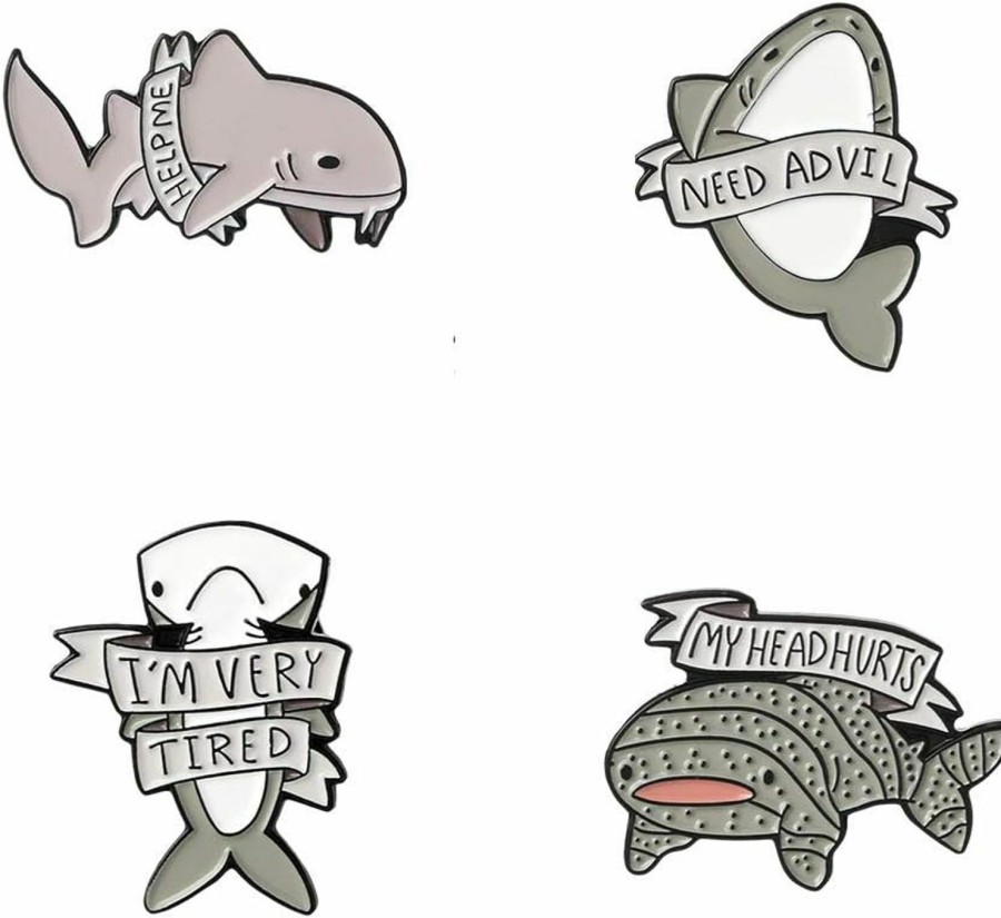 Milcraft Milcraft 4Pcs Creative Lovely Ocean Animal Brooch Pins Whale Shark Enamel Lapel Pin Lettering Pins Schoolbag Micro Cap Top Lapel Badge Clearance