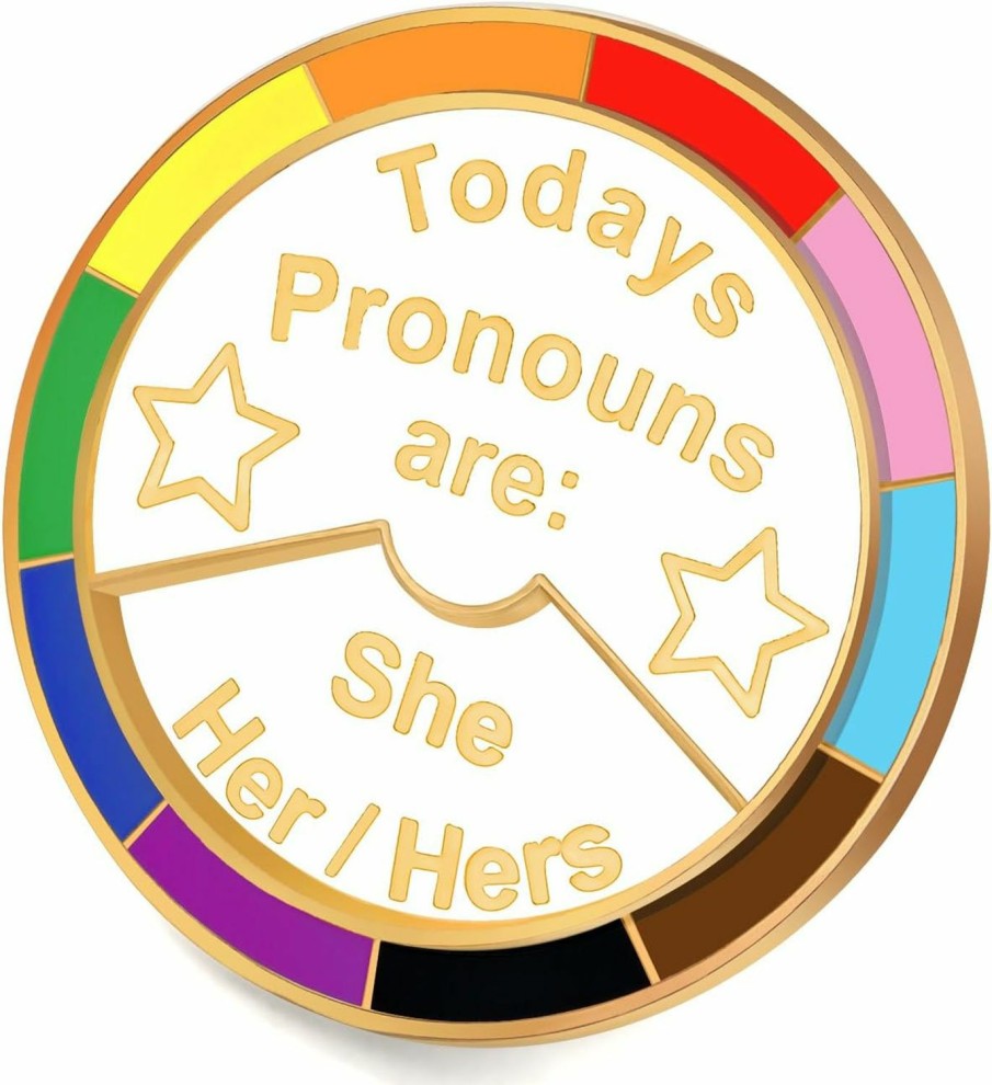 Arturbo Arturbo For Pronouns Pins Lgbtq Pride Rainbow Enamel Pins 360 Rotation Color Wheel Pin Brooches Todays Pronouns Are They Them Theirs He Him His She Her Hers Pronoun Pins Nb Pride Gender Identity Spinning Pins Clearance