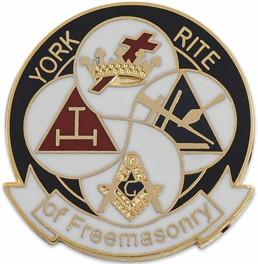 The Masonic Exchange York Rite Of Freemasonry Round Masonic Lapel Pin - [Black & White][1'' Diameter] Hot