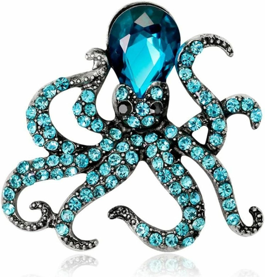 AFSJEEP Afsjeep Octopus Enamel Pin Blue Rhinestones Octopus Animal Brooches Pins For Women Men Cute Sea Animal Crystal Jewelry Accesseries Gift For Man Woman Hot