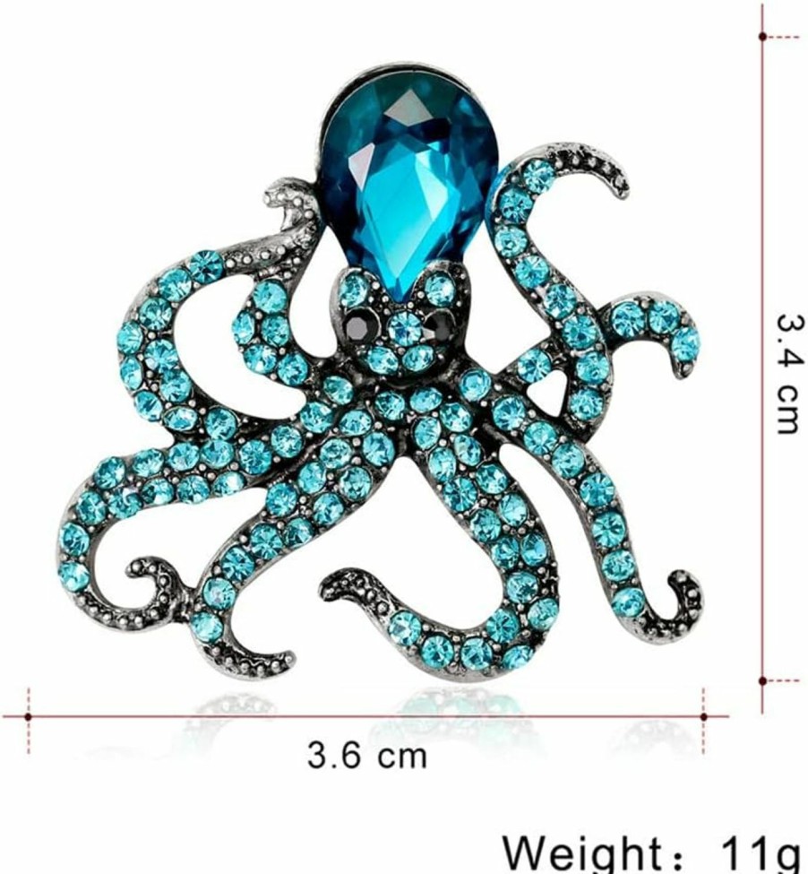 AFSJEEP Afsjeep Octopus Enamel Pin Blue Rhinestones Octopus Animal Brooches Pins For Women Men Cute Sea Animal Crystal Jewelry Accesseries Gift For Man Woman Hot