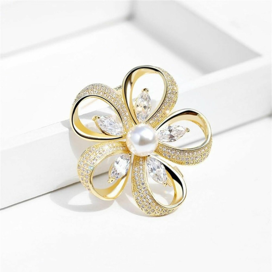 Fuqimanman2020 Delicate Pearl Rhinestone Crystal Flower Brooch Pin For Women Girls Dress Hat Decoration Prom Weddding Jewelry Best