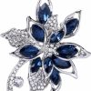 CUFTS Blue Crystal Brooch Pins Fancy Vintage Style Rhinestone Flower Brooches Jewelry Gift For Women, Girls, Ladies Best