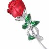 Generic Weiy Rose Flower Brooch Enamel Leaf Breastpin Decorative Floral Lapel Pin For Women Party Banquet Wedding,Red 1, 5.7*1.8Cm Clearance