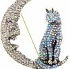 Dtja Rhinestone Cat On The Moon Brooch Pin For Women Girls Vintage Ab Crystal Animal Kitten Crescent Celestial Brooches Lapel Pins Dainty Exaggerated Christmas Easter Jewelry Uni Gift Online