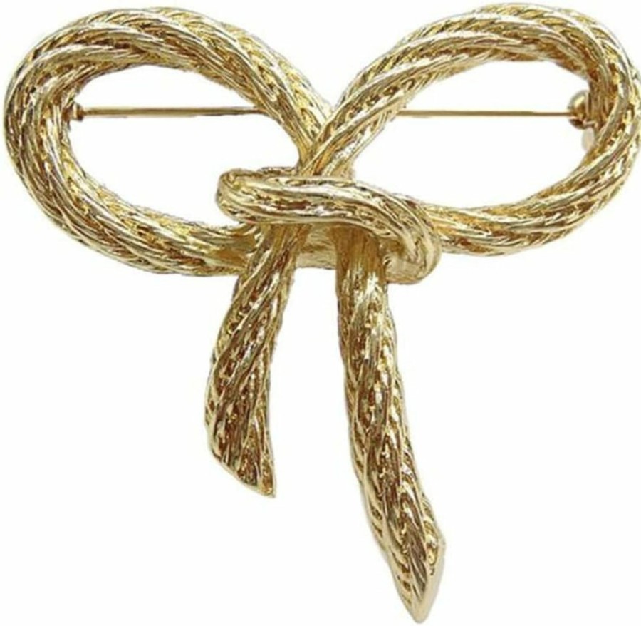 XKYDYF Elegant Gold Color Bow Tie Brooch Lapel Pin For Women Simple Dress Coat Cardigan Wedding Jewelry Gifts Best