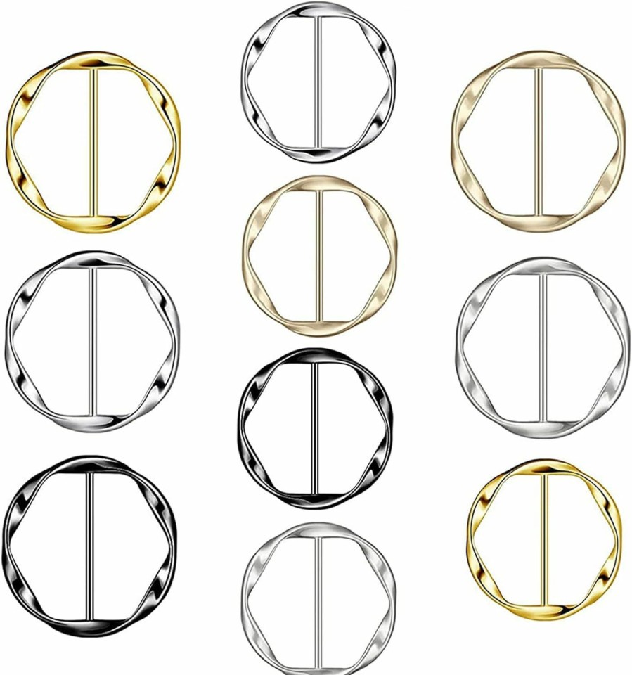 Yasowdkel 10Pcs Silk Scarf Ring Clip T-Shirt Tie Clips For Women Fashion Metal Ring Scarves Clasp Waist Buckle For Shirts Clothing Gold & Silver Zinc Alloy Clothing Ring Wrap Holder Clearance