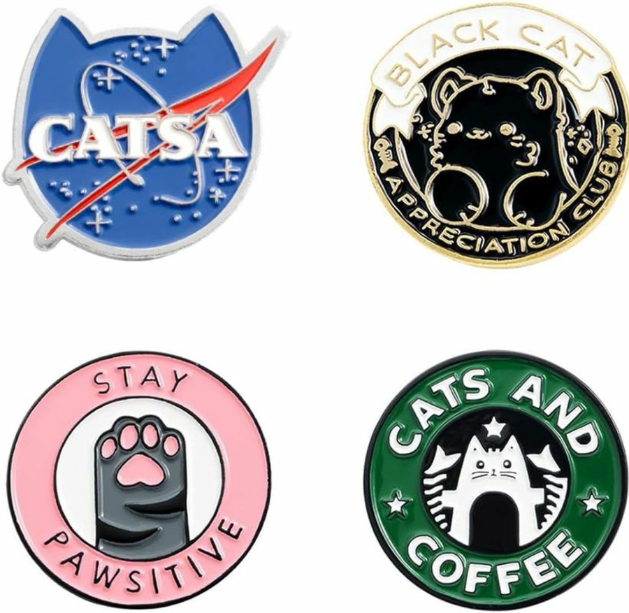 Shuning Cats Club Enamel Pin Cat Planet Coffee Paw Brooch Pins Badge Cute Kitten Brooches Lapel Pin Jeans Shirt Bag Jewelry With Gift Bag Best