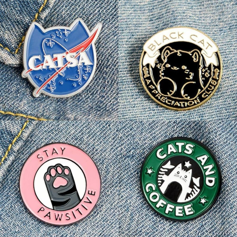 Shuning Cats Club Enamel Pin Cat Planet Coffee Paw Brooch Pins Badge Cute Kitten Brooches Lapel Pin Jeans Shirt Bag Jewelry With Gift Bag Best