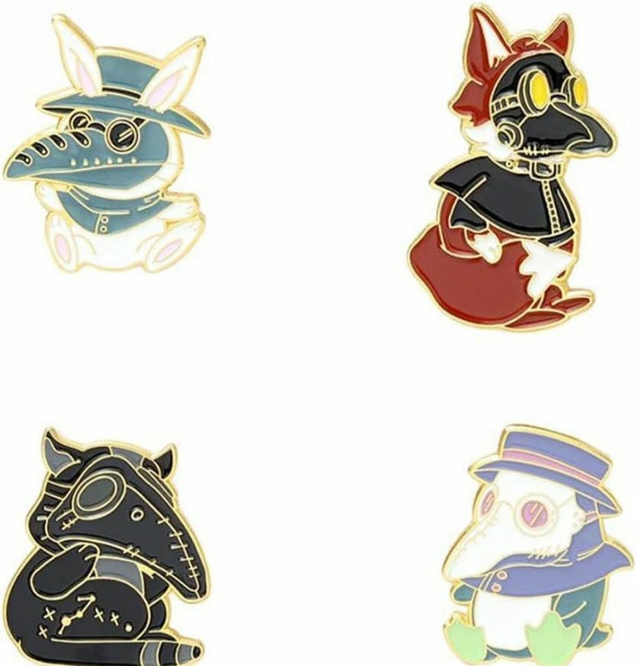 pmkvgdy 4Pcs Cute Animal Enamel Pin Plague Doctor Series Alloy Brooches Badges Fashion Lapel Pins Accessory For Backpacks Badges Hats Bags For Women Girls Kids Gift Clearance