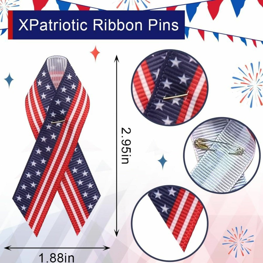 ABTOLS 100Pcs Memorial Day Ribbon Pins Red White Blue Stripe Ribbon Pin For Men Women, Patriotic American Awareness Ribbons Pins Fabric Ribbons For Veterans Day National Police Labor Day Supplies Clearance