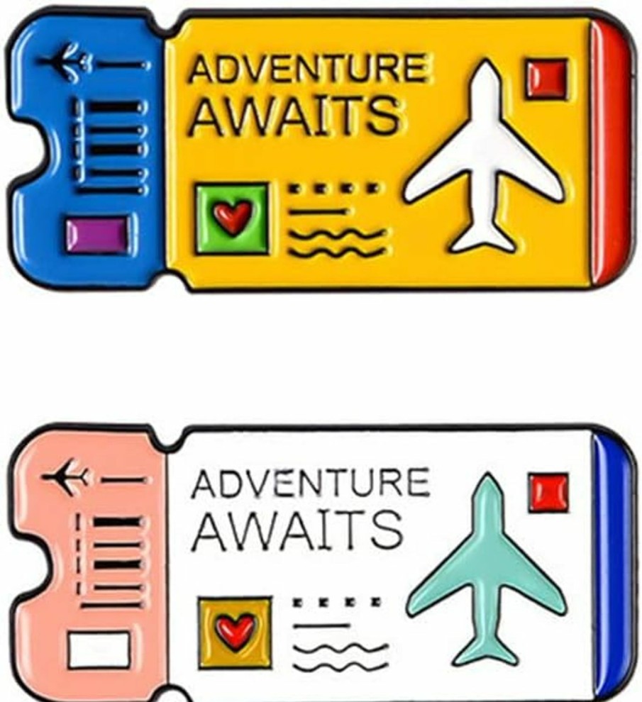 Dtja 2Pcs Enamel Air Ticket Brooches For Women Girls Fashion Cute Plane Airline Lapel Pins Badge Dress Suit Scarft Accessories Holiday Party Jewelry Uni Souvenir Gifts For Flight Crew Aviator Lover Wholesale