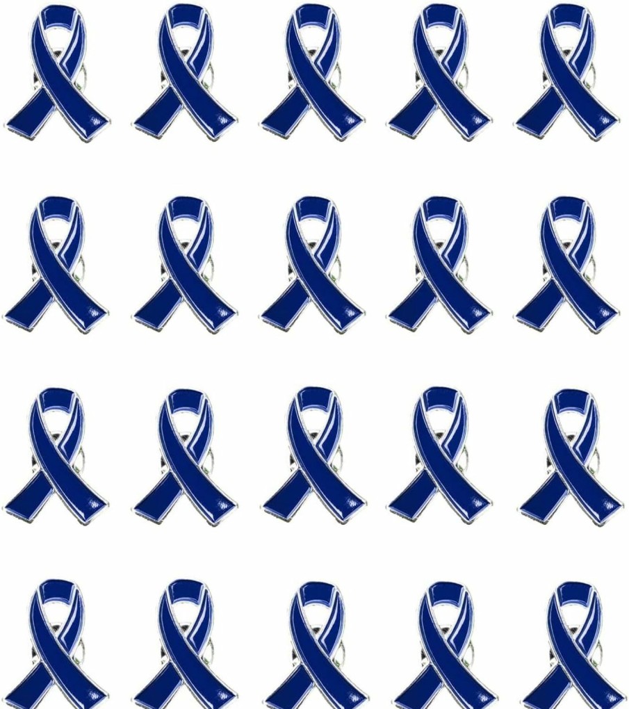 Mzztino Dark Blue Awareness Ribbon Pin 20 Pcs Colon Cancer Child Abuse Awareness Enamel Lapel Pins Hot