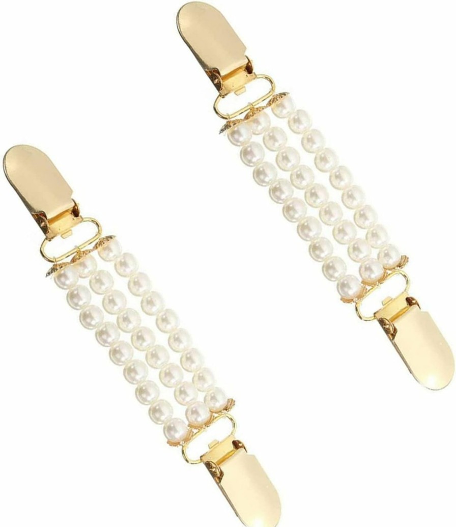 LIUHUIZEYU Vintage Sweater Clips,Liuhuizeyu Retro Cardigan Clips,Rhinestone Pearl Shawl Clip,Collar Clip,Back Cinch Clips,Dress Shawl Clipsweaters Connection Brooches For Women Girls Clothing Decoration(2Pcs) Best