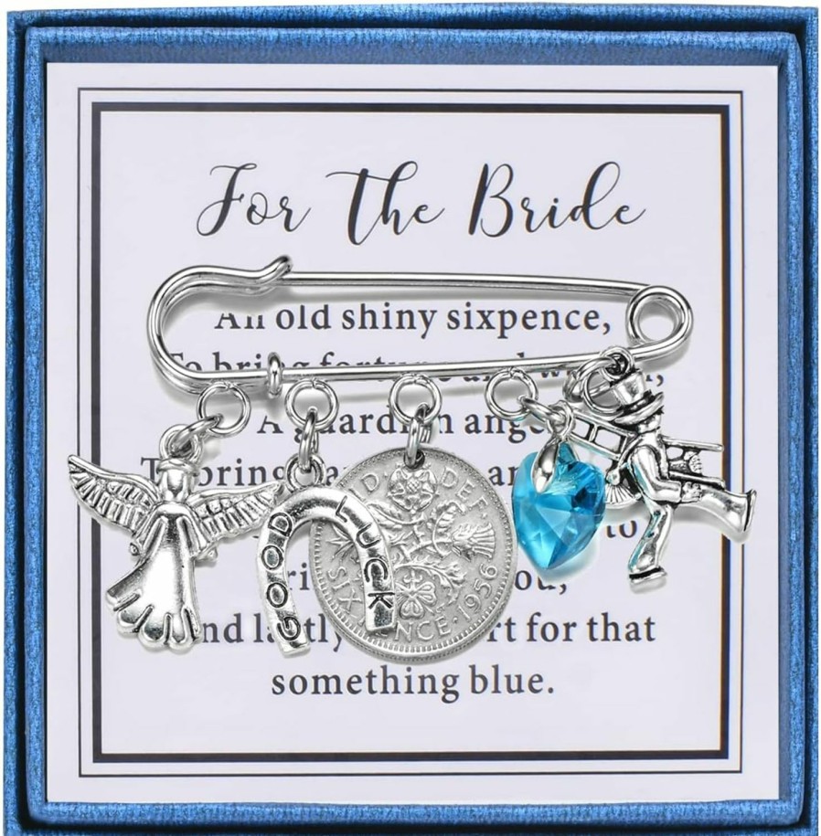 Korotho Korotho Something Blue For Bride On Wedding Day Bride Bouquet Charm Bride Pin Wedding Bride Gifts For Her Bridal Shower Gift For Bride From Mom Sister Sixpence Coin Keepsake Gifts For Bride To Be Online