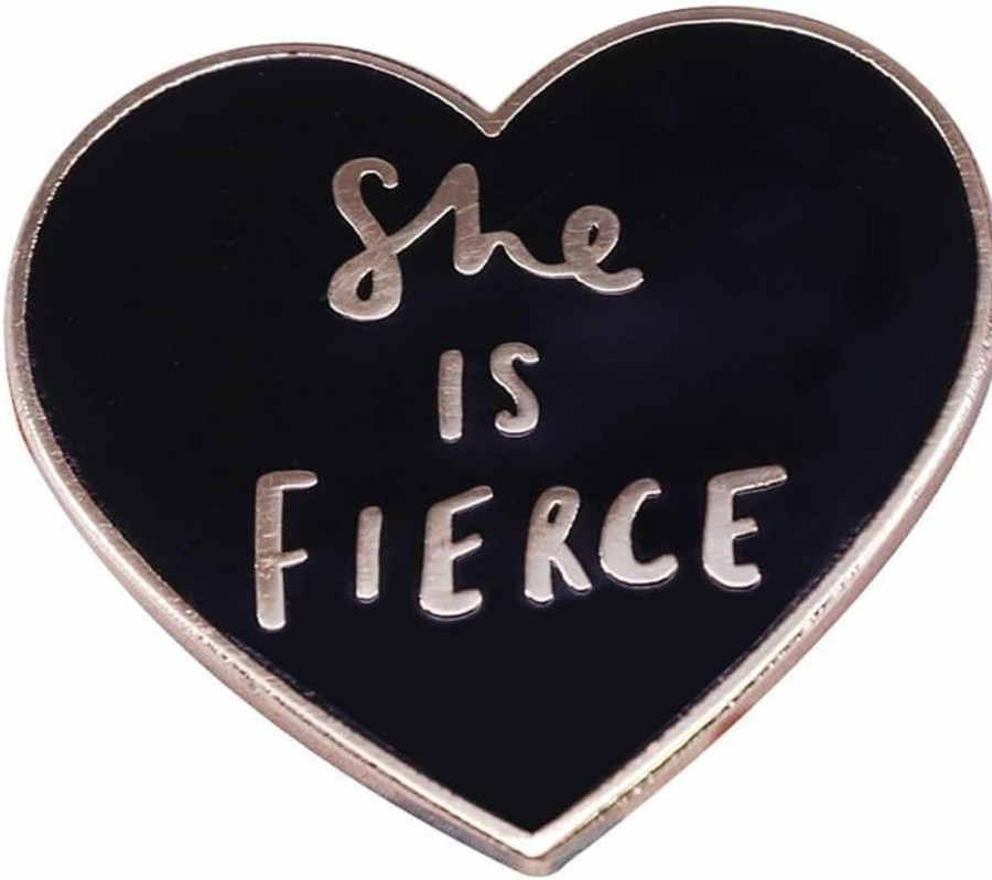 Ficsowy Ficsowy Enamel Pins She Is Fierce Brooch Black Heart Backpack Hat Badges Feminist Lapel Pins Accessories Gifts Online