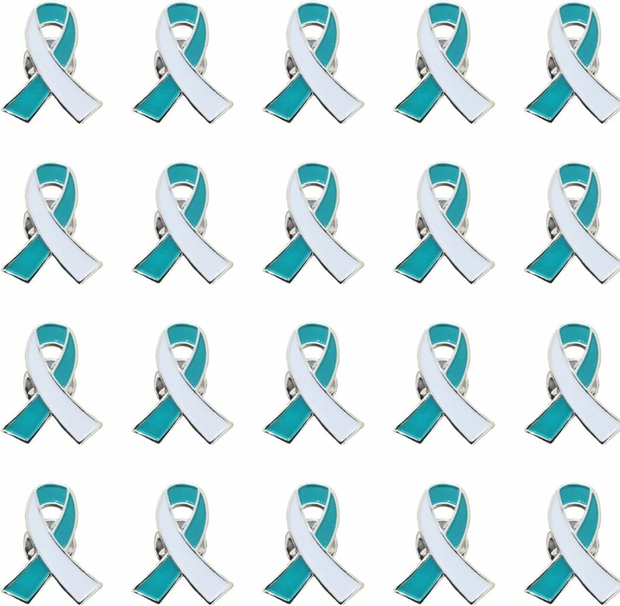 Mzztino Cervical Cancer Awareness Pins 20Pcs Teal & White Ribbon Enamel Lapel Pin Online