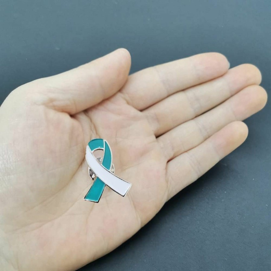 Mzztino Cervical Cancer Awareness Pins 20Pcs Teal & White Ribbon Enamel Lapel Pin Online