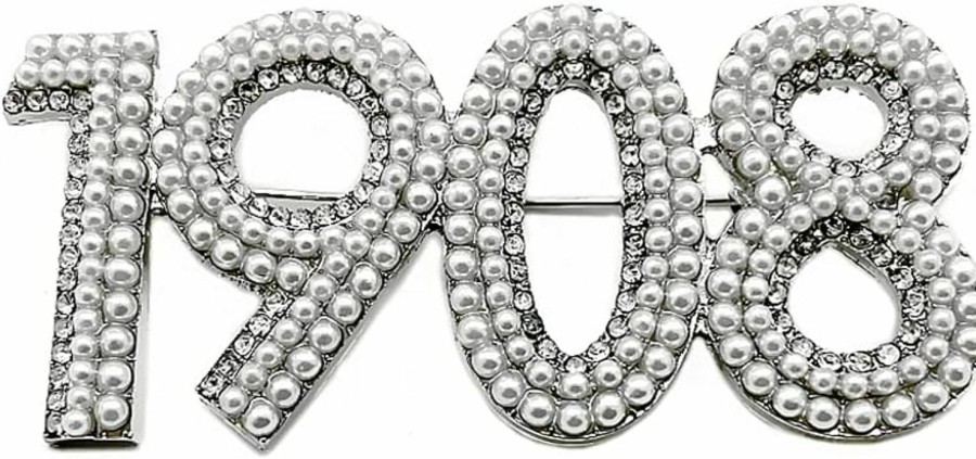 Youngsome Fine Alpha Sorority Society Figure Metallic White Pearl Brooch (White) Hot