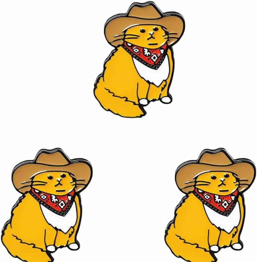 SaiDian Saidian 3Pcs Cowboy Enamel Pin Cat Brooch Fashion Funny Animal Pins Backpack Badge Gift Presents Best