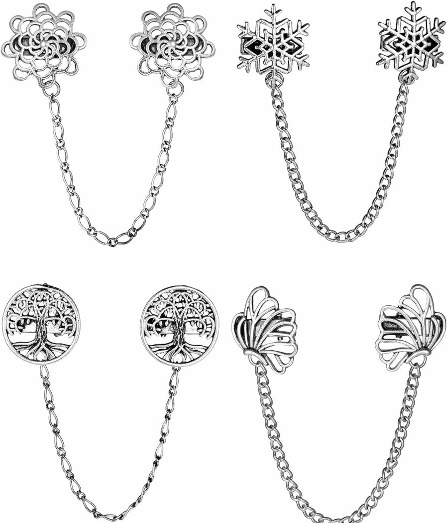 Yunlly Yunlly 4 Pieces Vintage Sweater Shawl Chain Clips Retro Cardigan Clips Collar Chain Clips Shirt Dresses Brooch Clips For Women Girls(Charming Style) Hot