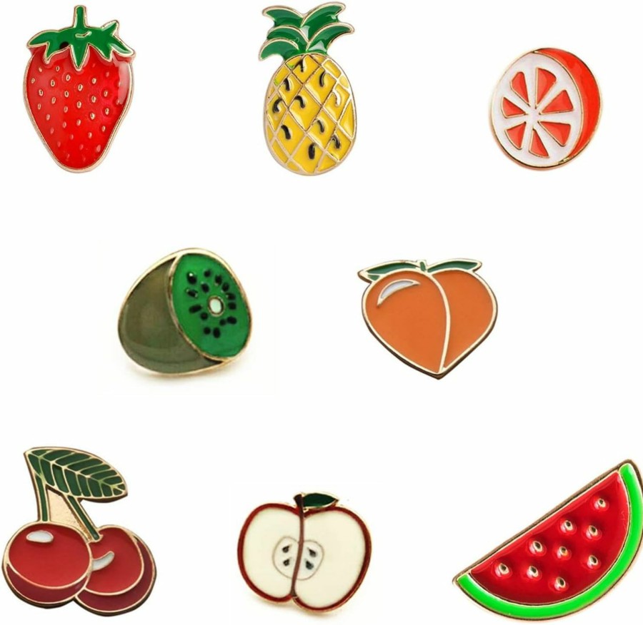 WONBOK 8Pcs Fruits Enamel Brooches Pins Watermelon Strawberry Pineapple Kiwi Orange Peach Cherry Apple Enamel Pins Cute Fruits Lapel Pins Brooches Pin Badges For Girls Women Clothing Backpacks Jackets Hats Clearance