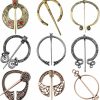 Hicarer 9 Pieces Vintage Viking Brooch Cloak Pin Scarf Shawl Buckle Clasp Pin Brooch Penannular Brooch For Costume Accessory, Antique Silver, Gold, Rose Gold Clearance