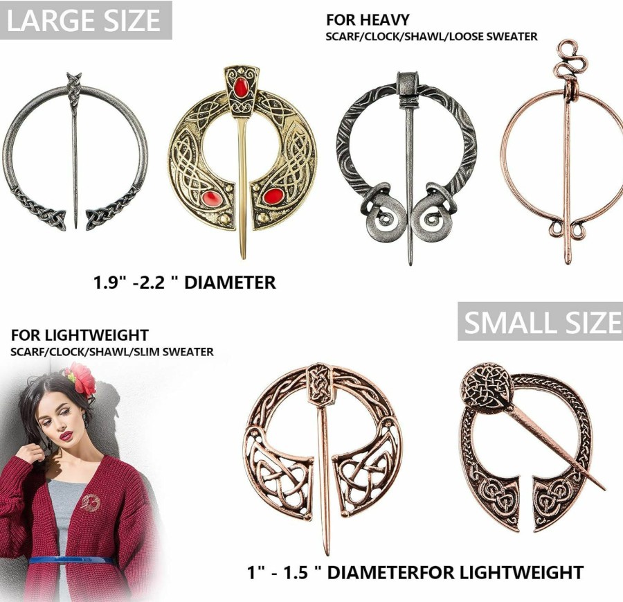 Hicarer 9 Pieces Vintage Viking Brooch Cloak Pin Scarf Shawl Buckle Clasp Pin Brooch Penannular Brooch For Costume Accessory, Antique Silver, Gold, Rose Gold Clearance