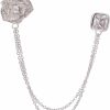 YYBONNIE Yybonnie Silver Tone Crystal Rose Flower Brooches Pins With Chain Tassel Collar Lapel Pin Sweater Guard Clip Pin Clearance