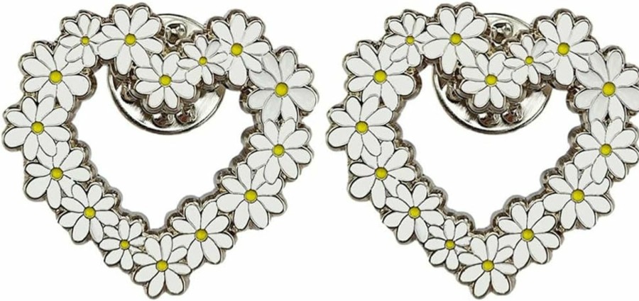 Ficsowy Ficsowy White Daisy Enamel Pins Cute Heart Shape Daisy Brooch Pins Badges Brooches Lapel Pins For Backpack Jacket Fashion Decoration Gifts For Friends Online