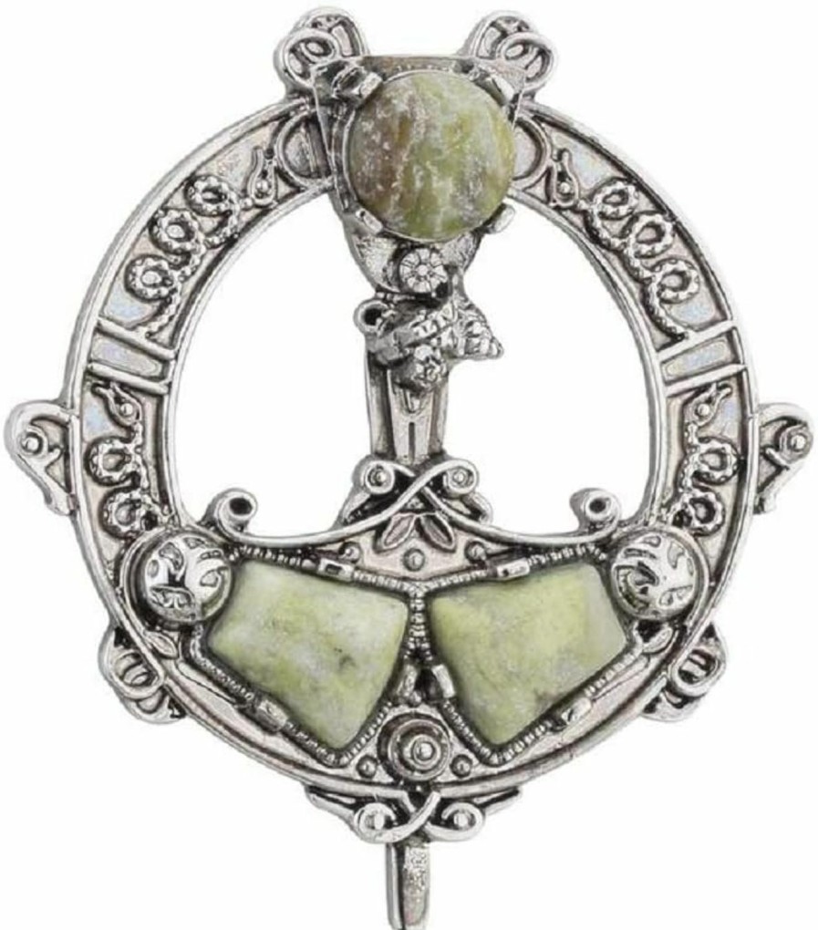 Tara Women'S Celtic Brooch Connemara Marble Rhodium Plated Made In Ireland Hot