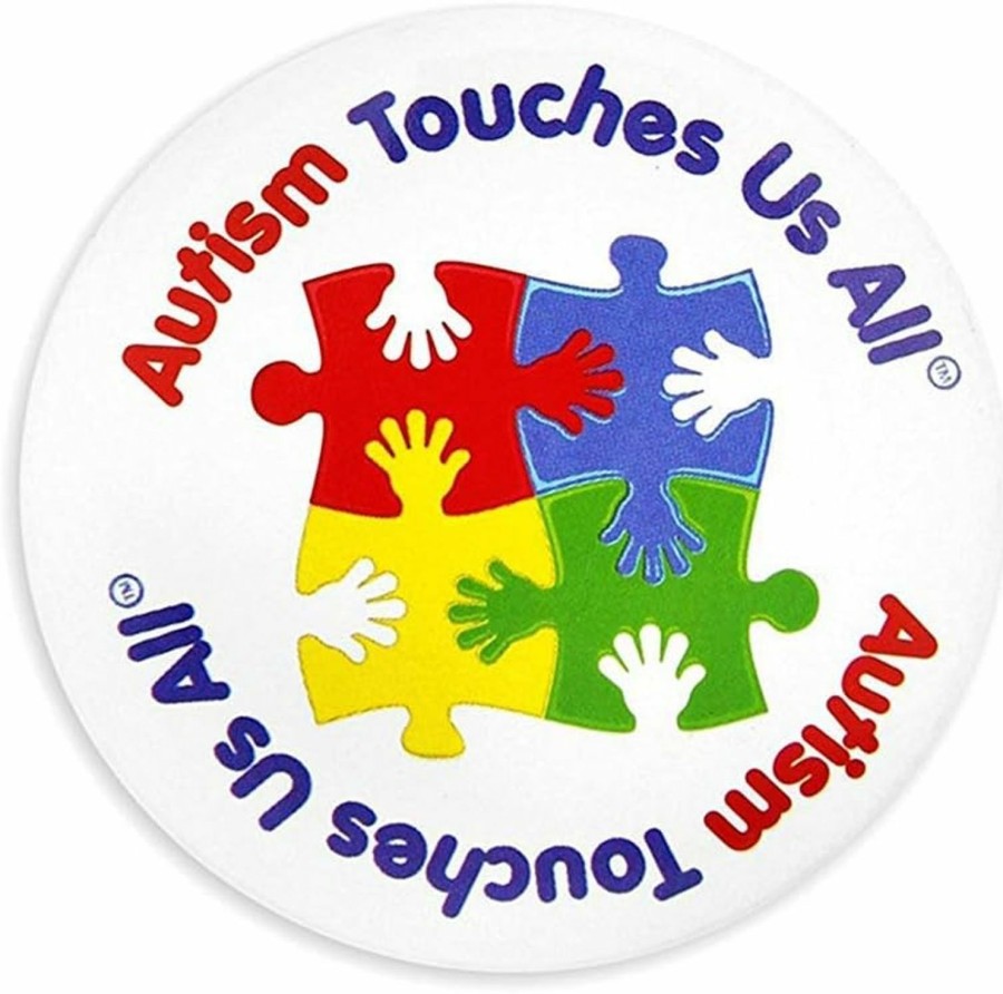 Fundraising For A Cause Fundraising For A Cause | Round Autism Touches Us All Puzzle Piece Button Pins Inexpensive Autism/Asperger'S Awareness Pins For Teachers And Fundraising Events Online