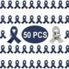 TSYMINQC 50 Pieces Dark Blue Ribbon Pins Enamel Lapel Brooches For Child Abuse Awareness Colon Rectal Cancer Arthritis Awareness Hot