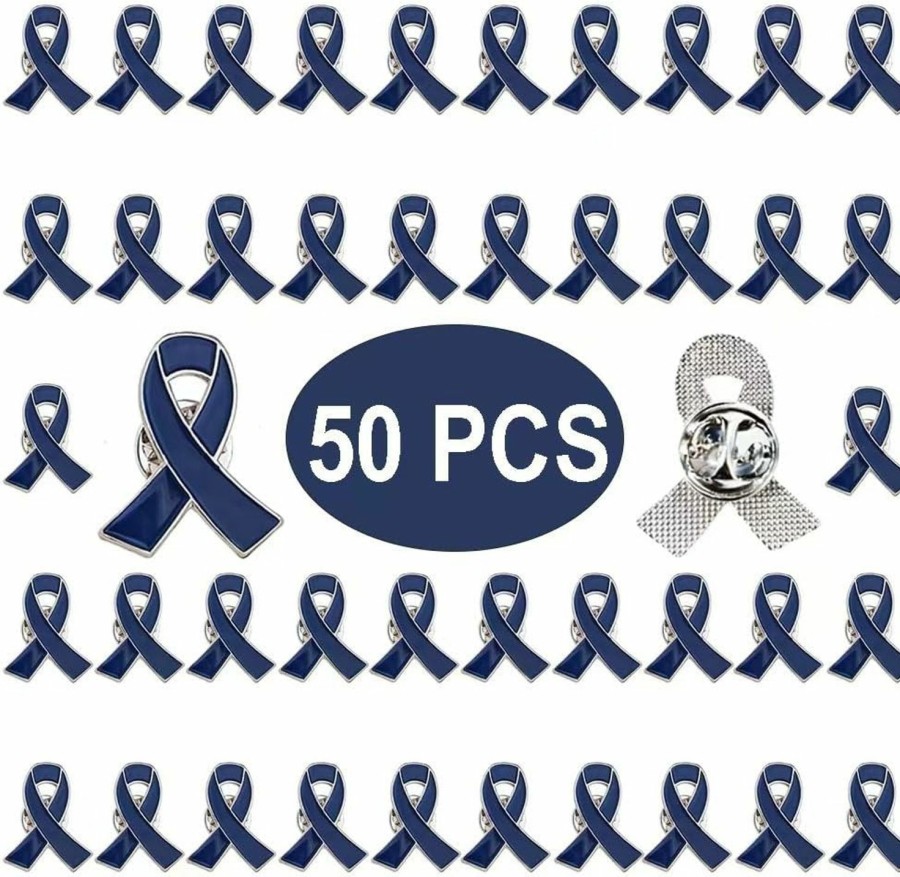 TSYMINQC 50 Pieces Dark Blue Ribbon Pins Enamel Lapel Brooches For Child Abuse Awareness Colon Rectal Cancer Arthritis Awareness Hot